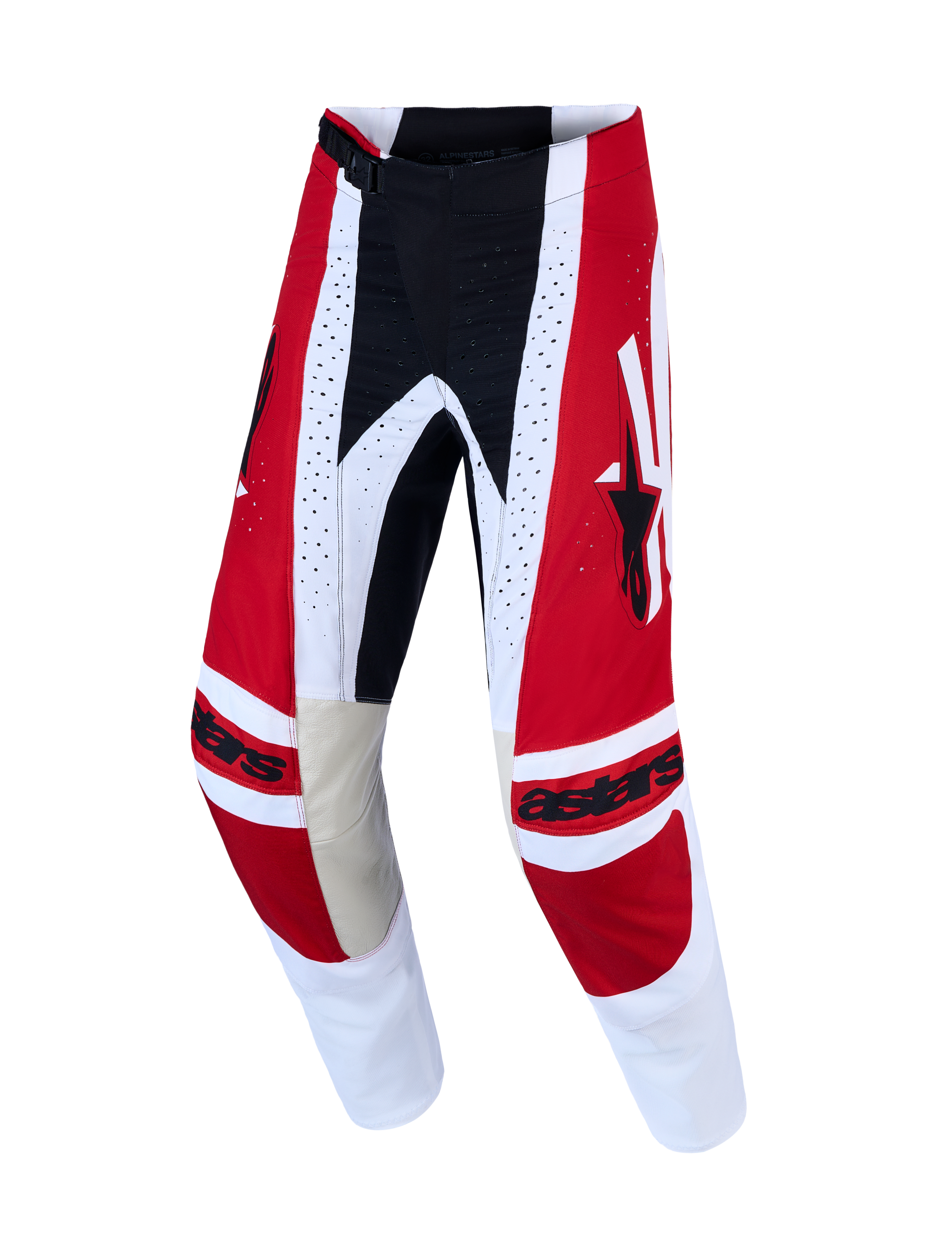 Alpinestars Techstar Maven broek, heren motorcrossbroek, rood en wit, duurzame 600D polystof constructie.