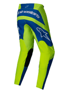 Alpinestars Pantalon Fluid Haul 2025, pantalon de moto tout-terrain pour homme, jaune fluo et bleu avec détails noirs aux genoux, construction en poly-tissu 600D, vue de dos
