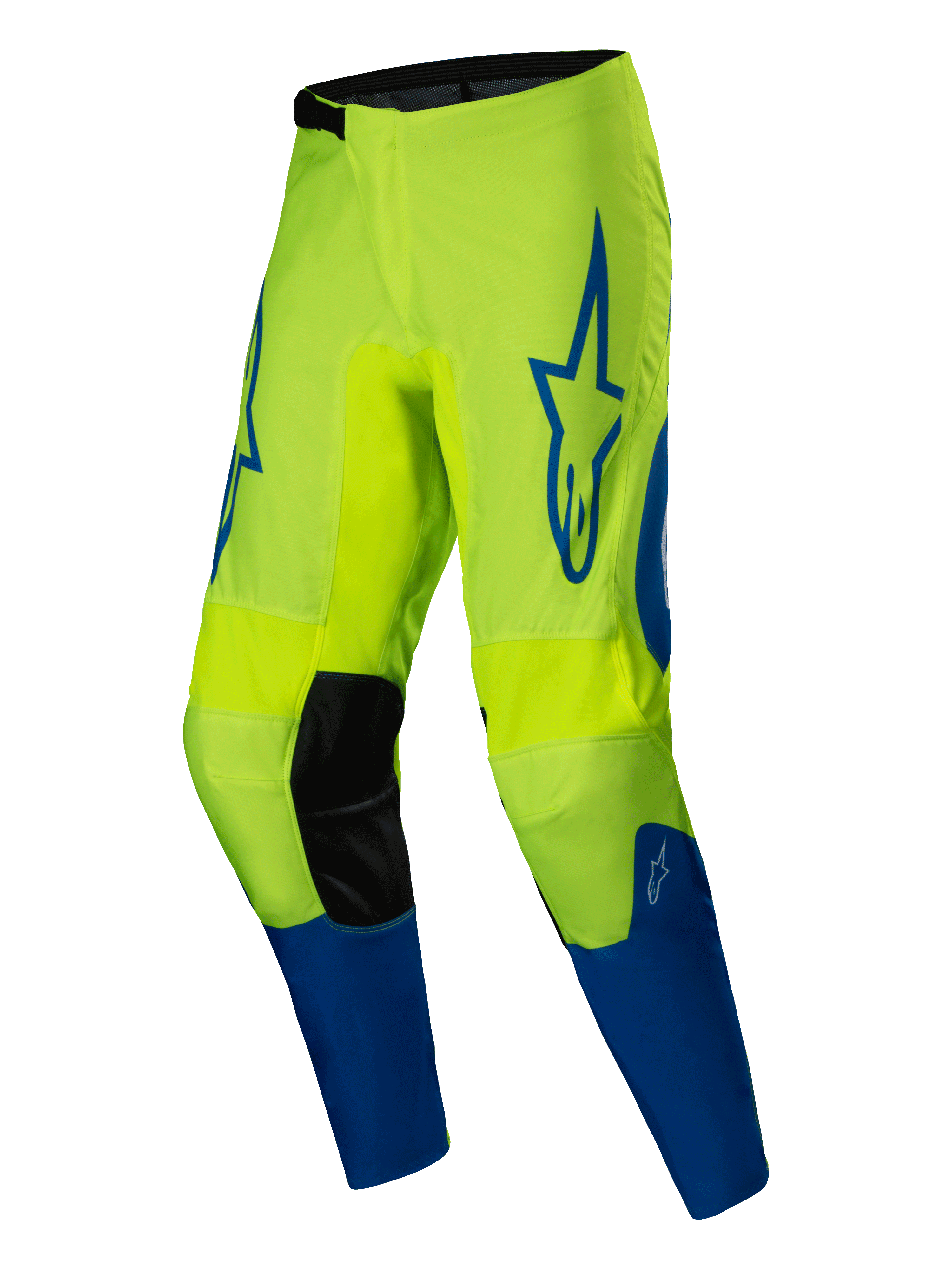 Pantalon Fluid Haul 2025, pantalon de moto pour homme, jaune fluo et bleu, construction en poly-tissu avec jambes préformées et empiècements en cuir synthétique aux genoux