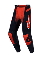Alpinestars Techstar Swan motorcrossbroek, rood en zwart, met stretchmateriaal en geitenleren knieën voor mobiliteit.