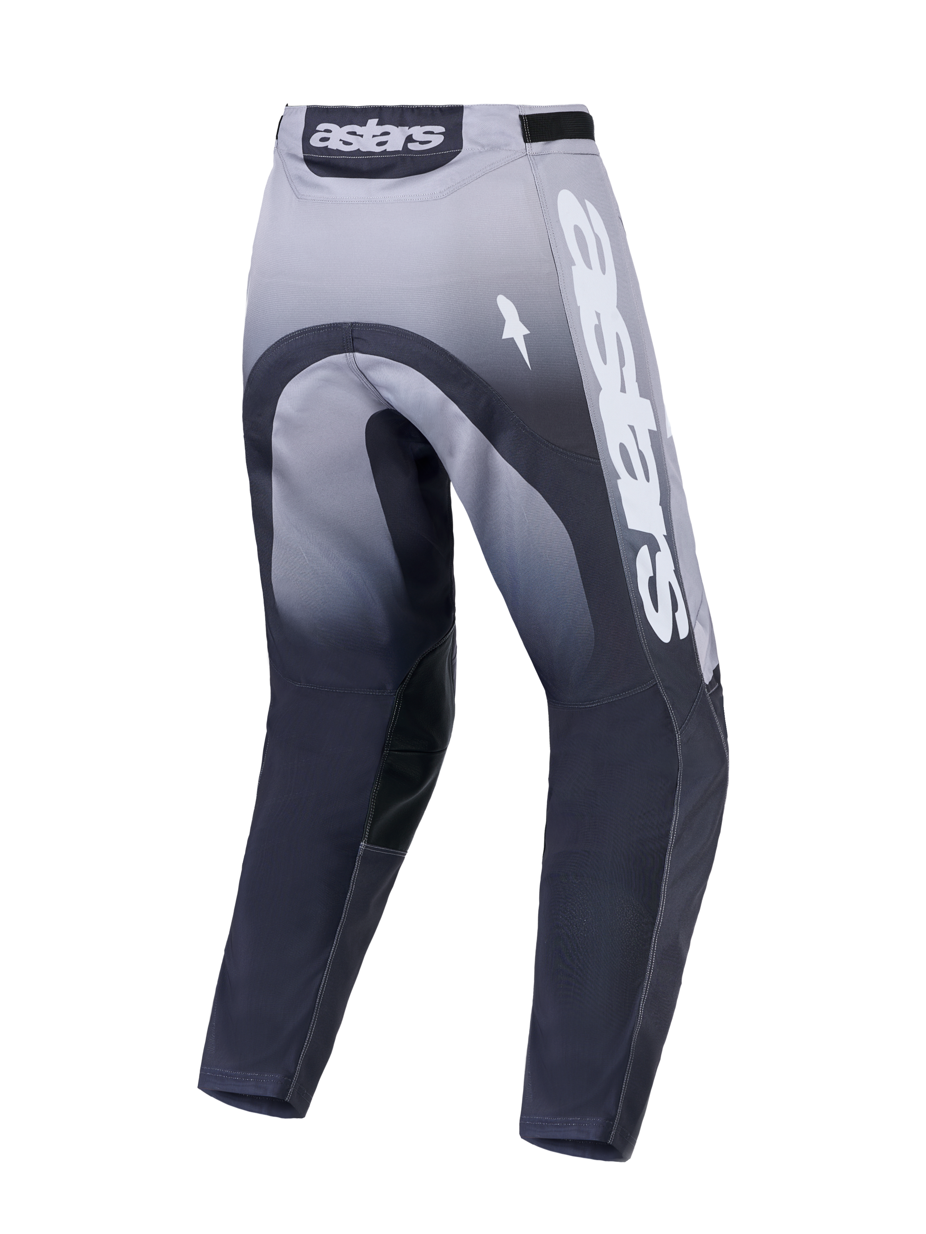 Alpinestars Racer Amber Motocross Pants, gray and white back view featuring durable construction and bold Astars branding.