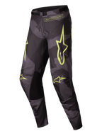 Alpinestars 2025 Racer Hollow Pants, motocross riding pants for men, Dark Camo and Yellow Fluo, lightweight moisture-wicking off-road gear with ergonomic pre-curved construction