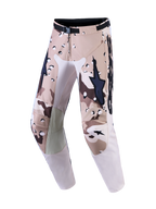 Alpinestars Racer Lone motocrossbroek in desert camo en zwart, met leren knieën en magnetische taillesluiting.