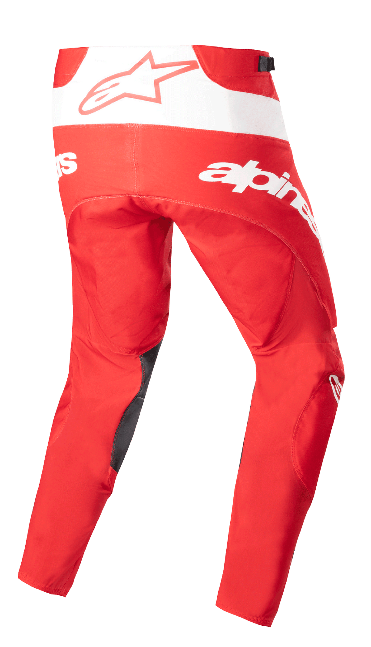 Pantalon Alpinestars Techstar Arch 2023, pantalon de motocross, rouge Mars et blanc, vue arrière avec marquage blanc et logo étoile, renforts foncés à l'intérieur des jambes, design technique pour la performance tout-terrain