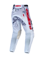 Alpinestars Racer Air Lone Pants, ventilated motocross pants in gray and white camo with red branding, back view.