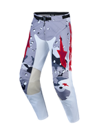 Alpinestars Racer Air Lone Pants, Men's Motocross Gear, Gray Camo and Red, perforated fabric with leather inner knee panels.