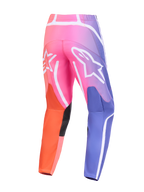 Alpinestars 2026 Fluid Apex Pants, Motocross Pants, Pink Orange and Purple Gradient, Rear view featuring large white Alpinestars logos and diagonal stripes, reinforced panels for off-road performance