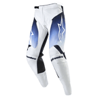 Alpinestars 2024 Racer Hoen Pants, pantalon de motocross, blanc avec accents bleu marine et bleu clair, logo blanc, équipement technique pour le tout-terrain