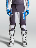 Alpinestars Fluid Drag broek, motorcrossbroek voor heren, grijs en blauw, 600D polyfabric constructie, met witte motorlaarzen