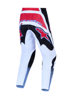 Alpinestars Fluid Drag motocrossbroek, achteraanzicht, rood, wit en zwart, duurzame 600D poly-stof constructie.