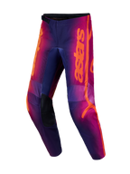 Alpinestars Fluid Kepler motorcrossbroek in paars en oranje, met verstevigde knieën en ergonomisch 3D-patroon van 600D polystof.
