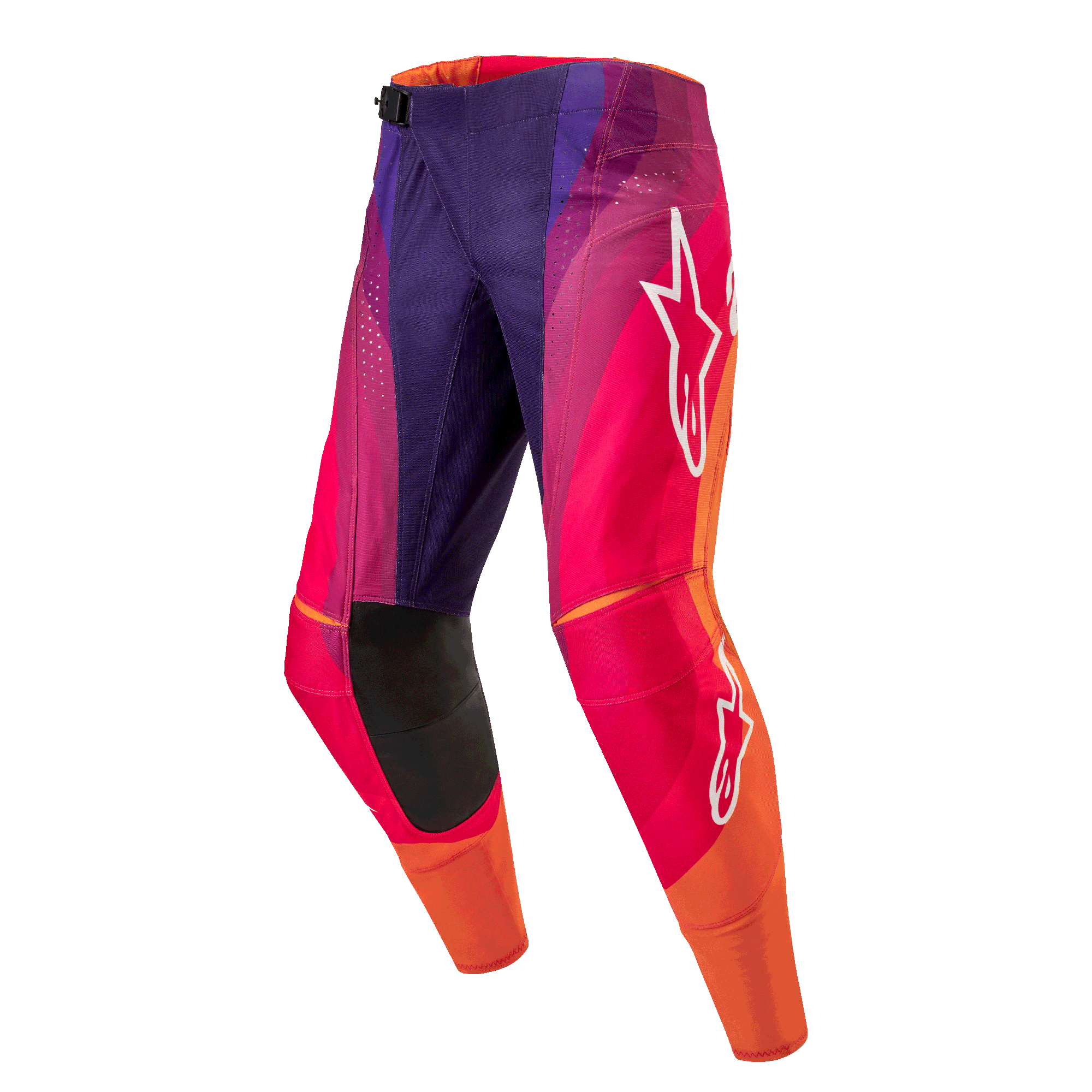 Alpinestars 2024 Techstar Pneuma Hose, Motocross-Hose, Dunkelviolett, Orange und Dunkelblau, strapazierfähiges Ripstop-Material, SX2 Magnetverschluss, professionelle Offroad-Rennausrüstung