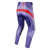 Alpinestars 2024 Techstar Ocuri Pants, pantalon de motocross, vue de dos, coloris violet avec logo rouge et détails orange vif, équipement de protection haute performance pour le tout-terrain