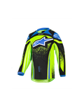 Alpinestars 2026 Kids Racer Nomur Jersey, maillot de motocross à manches longues pour enfant, jaune fluorescent et noir avec accents bleus, grand logo étoile bleu sur la poitrine, tissu technique léger évacuant l'humidité pour le tout-terrain
