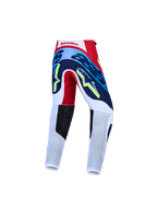 Alpinestars jeugd Supertech Dyna broek AND gear set, motorcrossbroek, rood, wit en navyblauw, achteraanzicht.