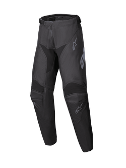 Alpinestars 2025 Youth Racer Graphite Pants, Motocross Pants in Black and Gray, youth off-road riding gear with reinforced knee areas and subtle gray logos, durable ergonomic design
