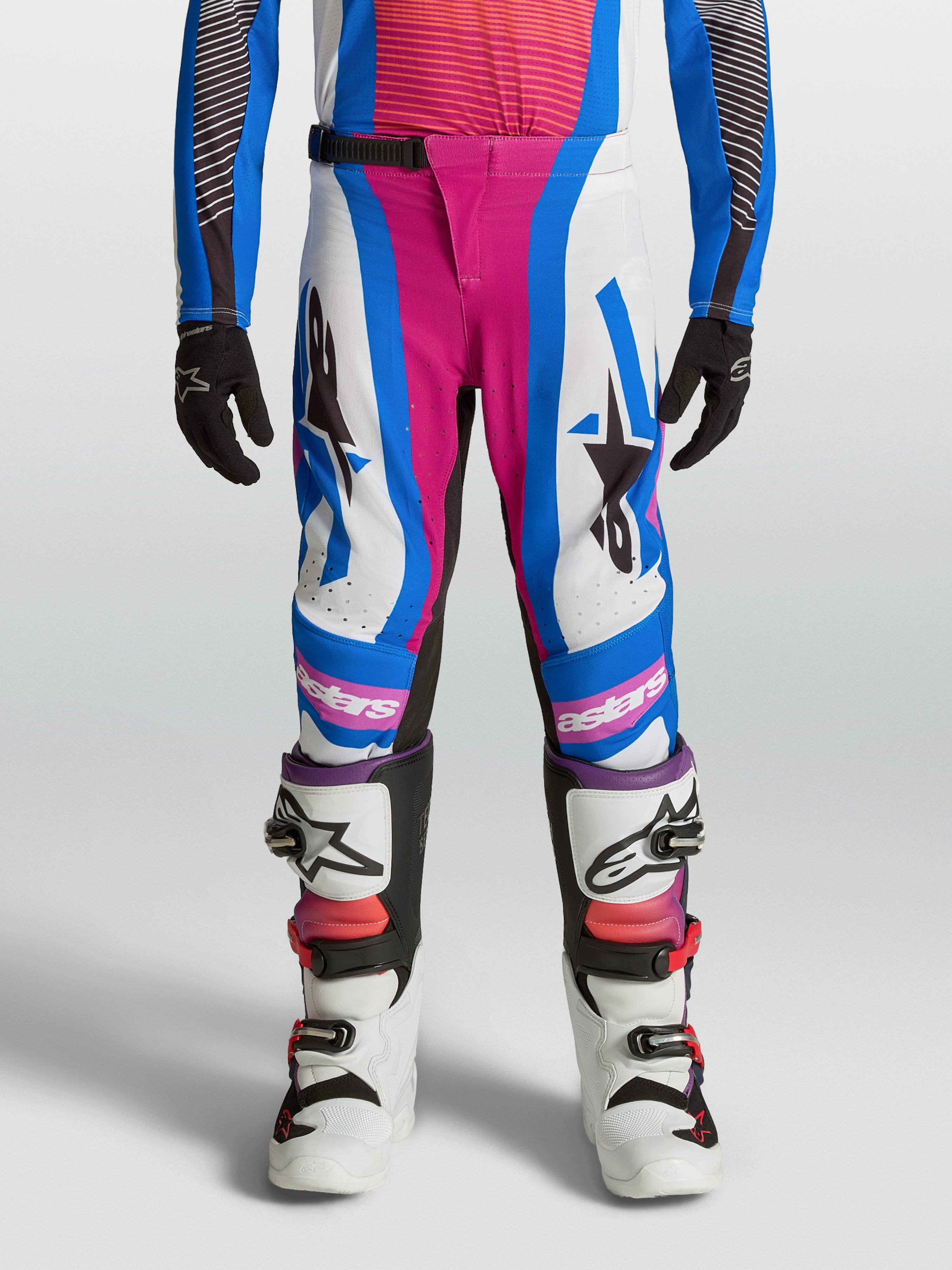Alpinestars Youth Supertech Maven Pants, Youth Motocross Pants, White and Hot Coral, performance stretch fit with durability.