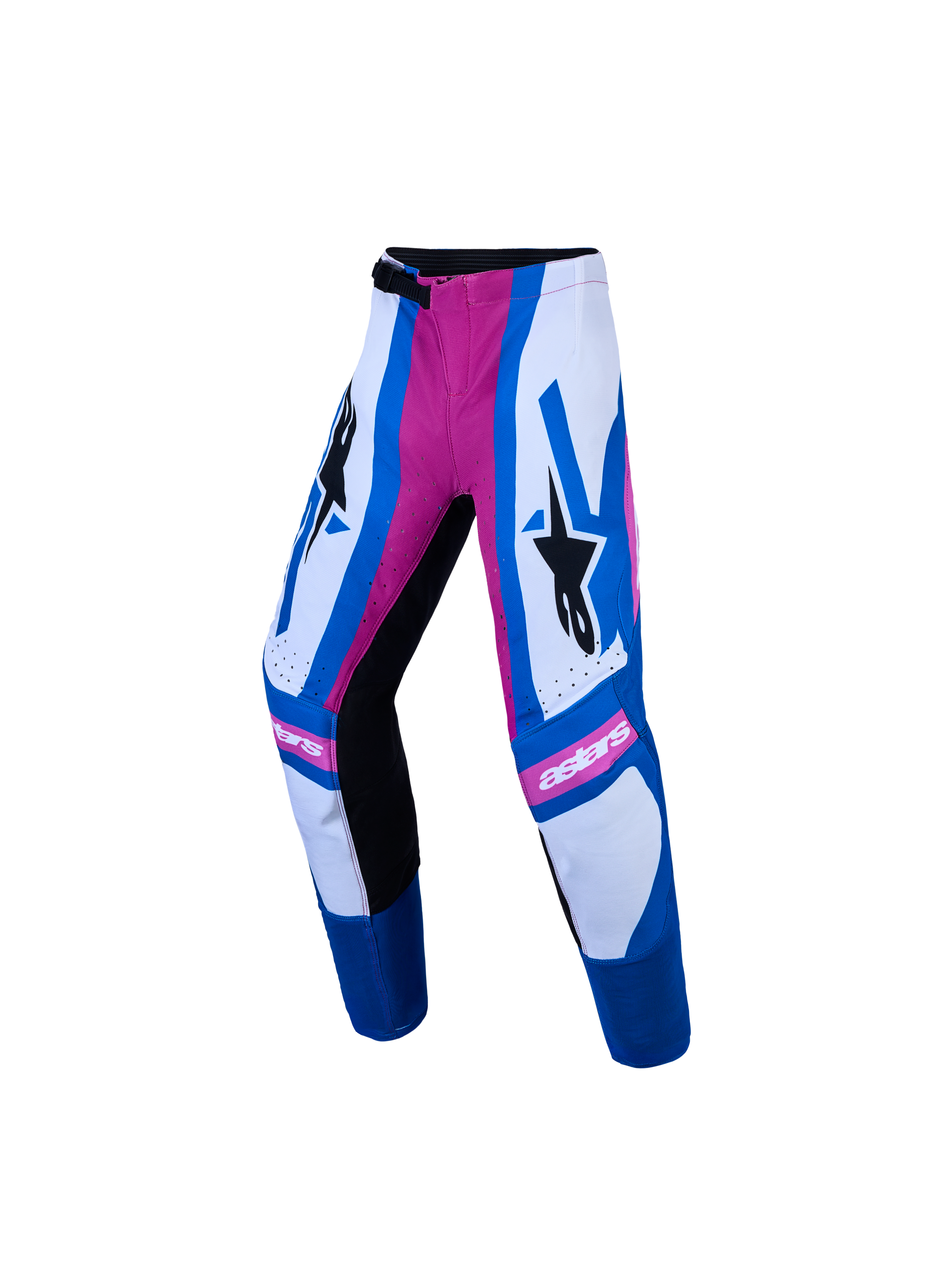 Alpinestars Jeugd Supertech Maven broek en gear set, motocrossbroek voor kinderen, wit, roze en blauw.