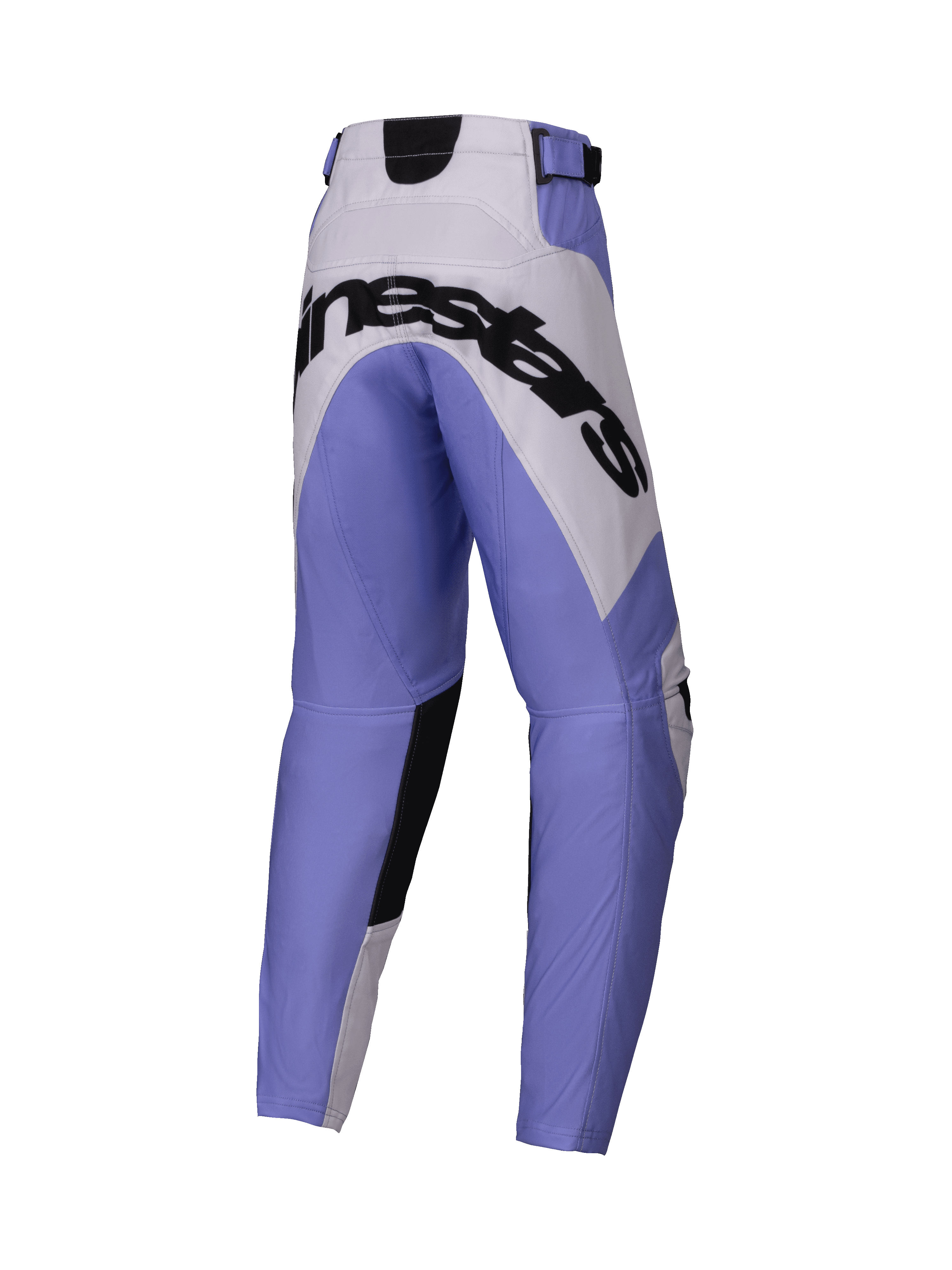 Alpinestars 2025 Youth Racer Veil broek, motorcrossbroek, paars, wit en zwart, groot zwart Alpinestars-logo op het zitvlak, sportief ontwerp met versterkte panelen, duurzaam materiaal voor off-road racing