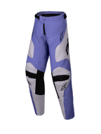Alpinestars 2025 Youth Racer Veil broek, jeugd motorcrossbroek, paars en wit met zwart, voorzien van geitenleren kniepanelen aan de binnenzijde en een voorgevormd ergonomisch ontwerp, duurzame off-road rijkleding voor de jeugd