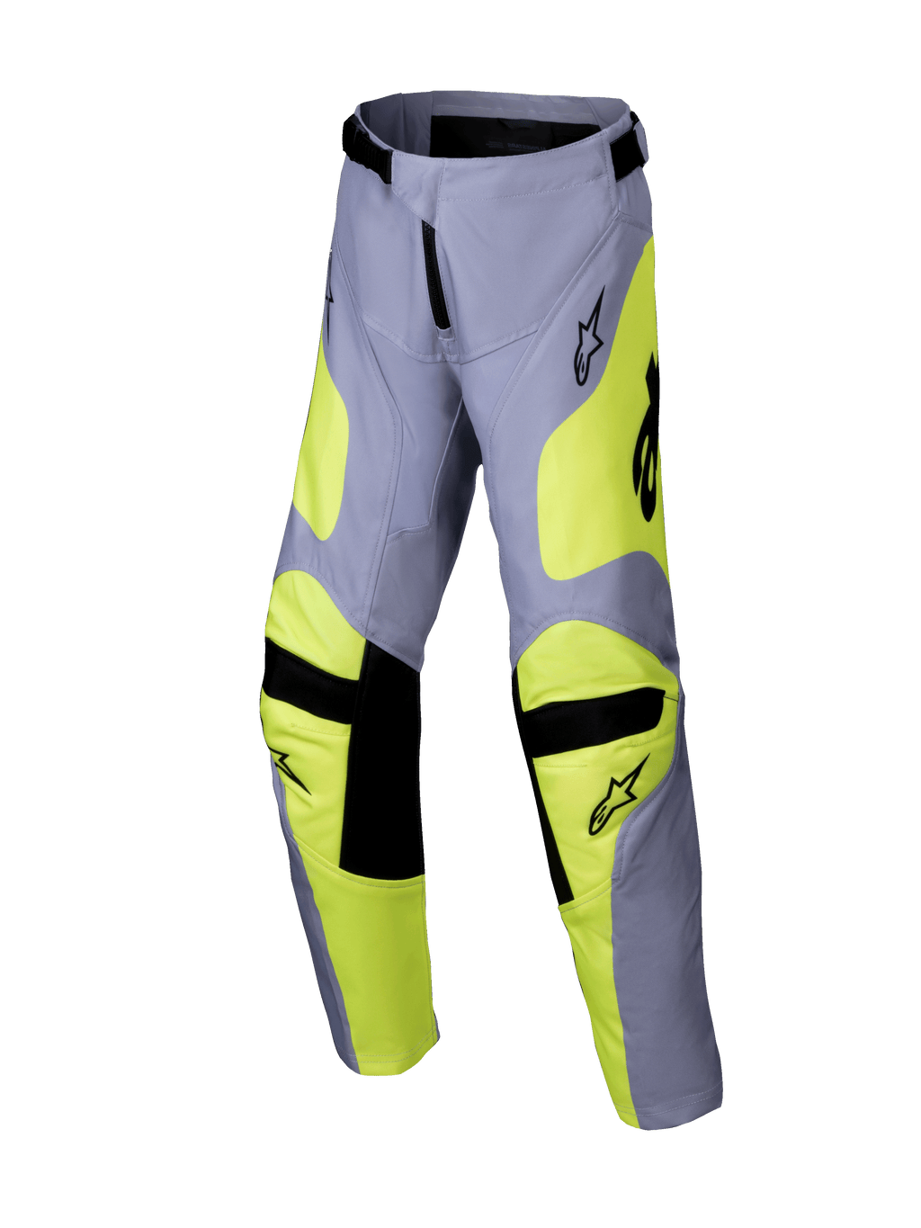 Alpinestars 2025 Youth Racer Veil Hose, Motocross-Hose, Grau und Neongelb, schwarze Akzente an Knien und Taille, sportliches Design mit vorgeformten Beinen und Logos, strapazierfähige Offroad-Rennausrüstung