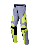 Alpinestars 2025 Youth Racer Veil Hose, Motocross-Hose, Grau und Neongelb, schwarze Akzente an Knien und Taille, sportliches Design mit vorgeformten Beinen und Logos, strapazierfähige Offroad-Rennausrüstung