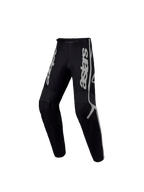 Alpinestars Jeugd Fluid Apex V2 Broek, zwarte en zilveren motocrossbroek voor kinderen, duurzame textielconstructie.