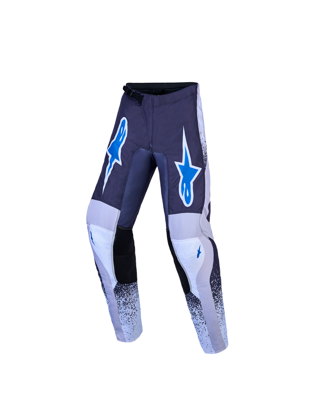 Alpinestars jeugd Fluid Drag broek, motocrossbroek, grijs, lichtpaars en blauw, duurzame constructie met voorgevormde benen.