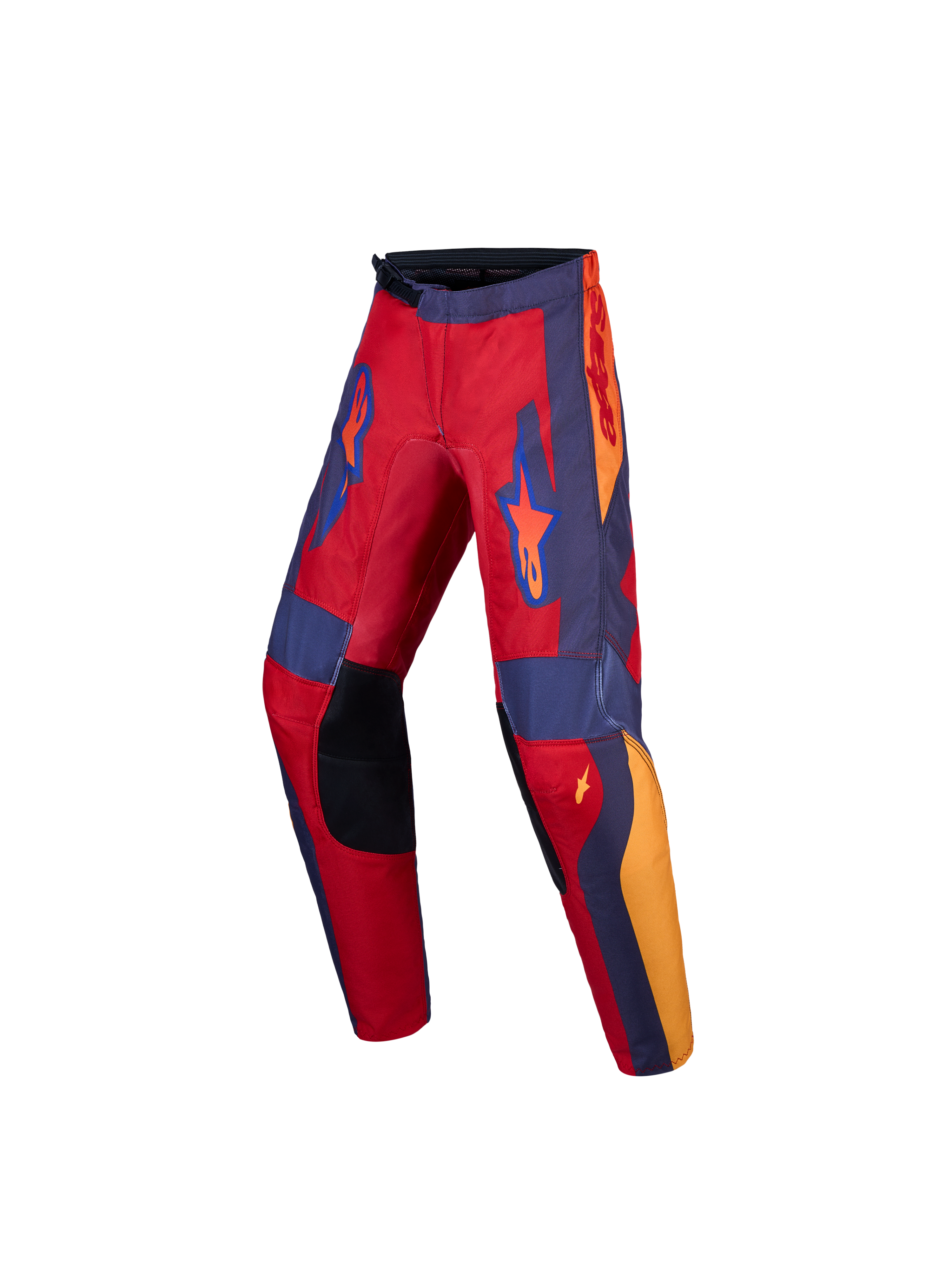 Alpinestars Youth Fluid Hunt Pants, youth motocross pants in Fire Red and Graystone, with reinforced knees and stretch panels.
