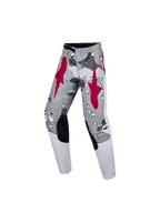 Alpinestars Jeugd Fluid Lone broek, motocrossbroek voor jeugd, grijze camouflage en rood, ergonomische pasvorm voor off-road rijden, duurzame 600D-polystof constructie.
