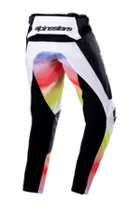 Alpinestars Jugend 2023 Racer Semi Hose, Motocross-Hose, Schwarz Mehrfarbig, Rückansicht mit weißen und schwarzen Panels sowie einem lebhaften Farbverlauf an Gesäß und Beininnenseiten, Alpinestars-Logo am hinteren Bund, strapazierfähiges Offroad-Renndesign.