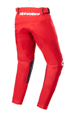 Alpinestars Youth 2023 Racer Narin Hose, Motocross-Hose, Mars Rot und Weiß, Rückansicht mit weißem Alpinestars-Branding am hinteren Bund, Innenbein-Einsätze aus schwarzem Leder, ergonomisch vorgeformtes Design für den Offroad-Einsatz
