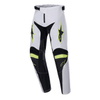 Alpinestars Youth 2024 Racer Lucent Hose, Motocross-Hose, Weiß, Schwarz und Fluo-Gelb, Stern-Logos an den Oberschenkeln, schwarze Einsätze an den Beininnenseiten und Knien, sportliches, vorgeformtes Design für Motocross-Performance