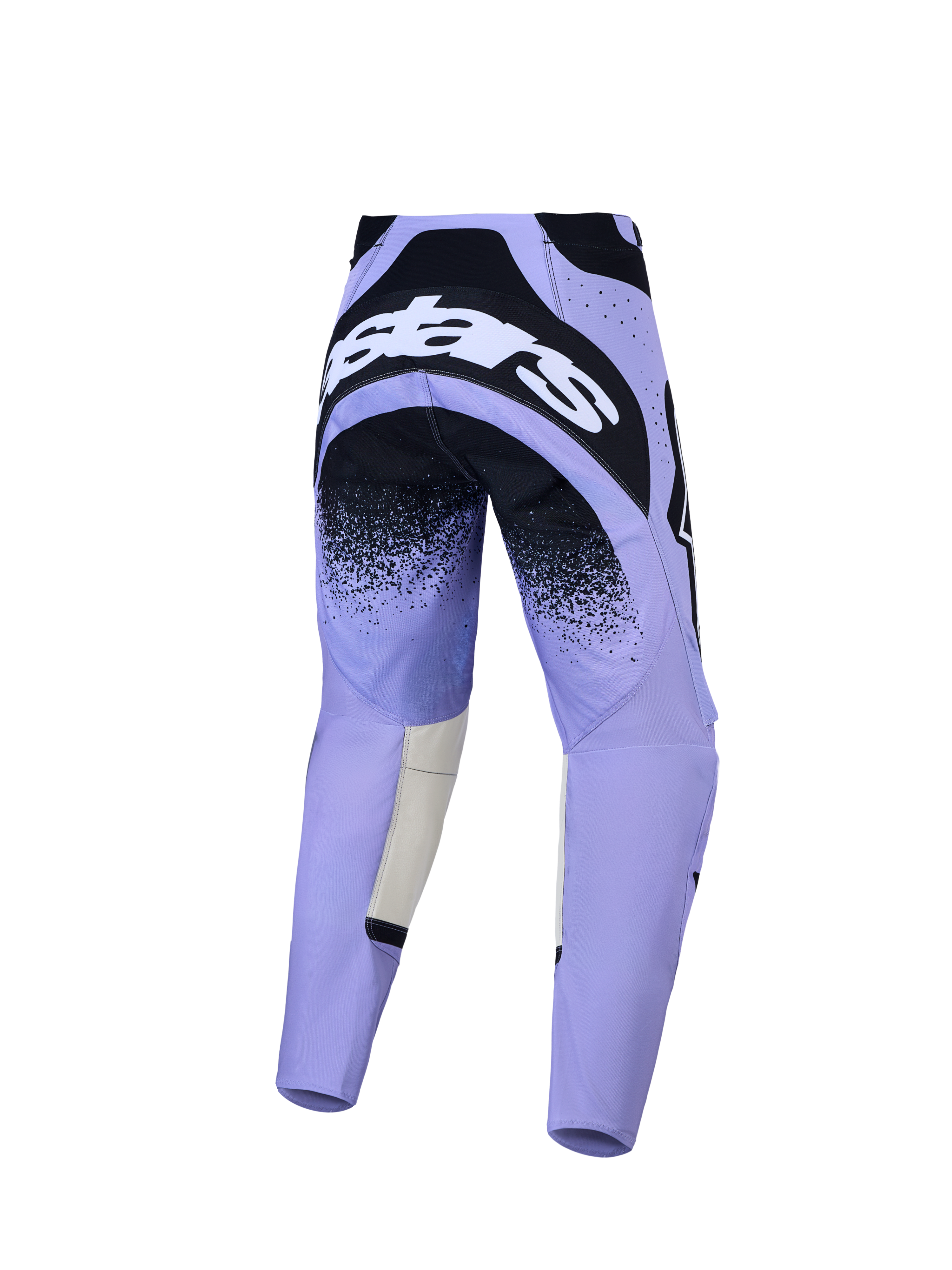 Alpinestars Stella Techstar Swan broek, dames motorcrossbroek in paars en zwart, achteraanzicht met versterkt zitvlak.