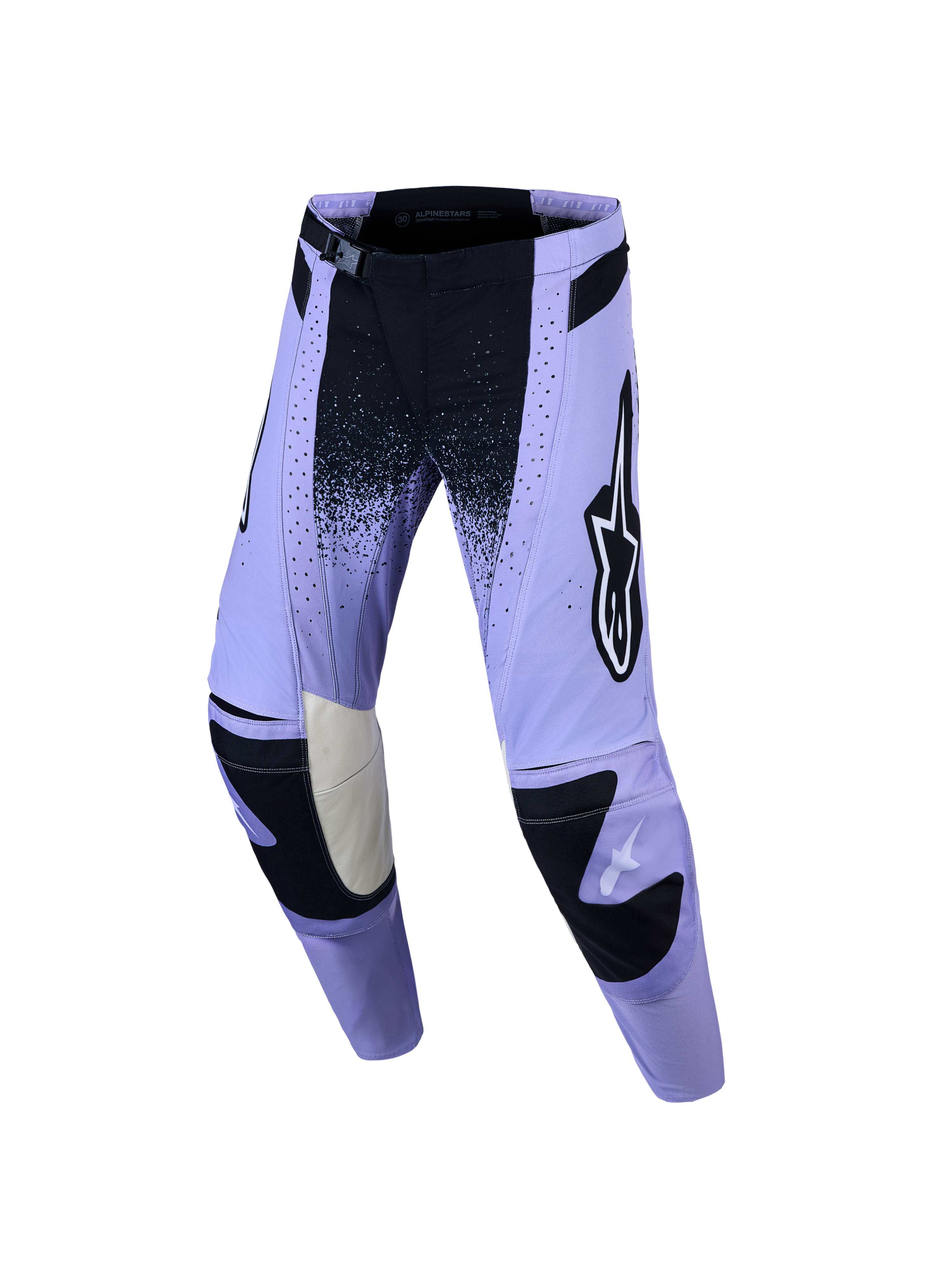 Alpinestars Stella Techstar Swan broek, dames-motocrossbroek voor off-road racing, paars en zwart, met duurzame lederen kniepanelen en SX2 magnetische gesp.