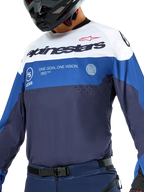 Alpinestars Pro-Dura Trikot, Enduro- und Motocross-Trikot, Navy, Hellblau und Weiß, sportliche Passform mit markantem Branding, strapazierfähige Textilkonstruktion für Offroad-Performance