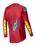 Alpinestars Supertech Maker Jersey 2025, motocross jersey, felrood en geel, achteraanzicht met stretchmesh constructie en grafische details