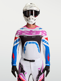 Alpinestars Supertech Dyna, maillot de motocross pour homme, blanc et bleu, maille extensible et respirante