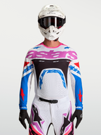 Alpinestars Supertech Dyna, maillot de motocross pour homme, blanc et bleu, maille extensible et respirante