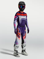 Alpinestars Supertech Dyna Gear Set, paars en roze fluo heren-motocrossoutfit met atletische pasvorm en stretchmesh.
