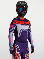 Alpinestars Supertech Dyna Jersey, heren motorcrossjersey, lichtviolet en dieppaars met roze fluo, atletische stretchmesh.