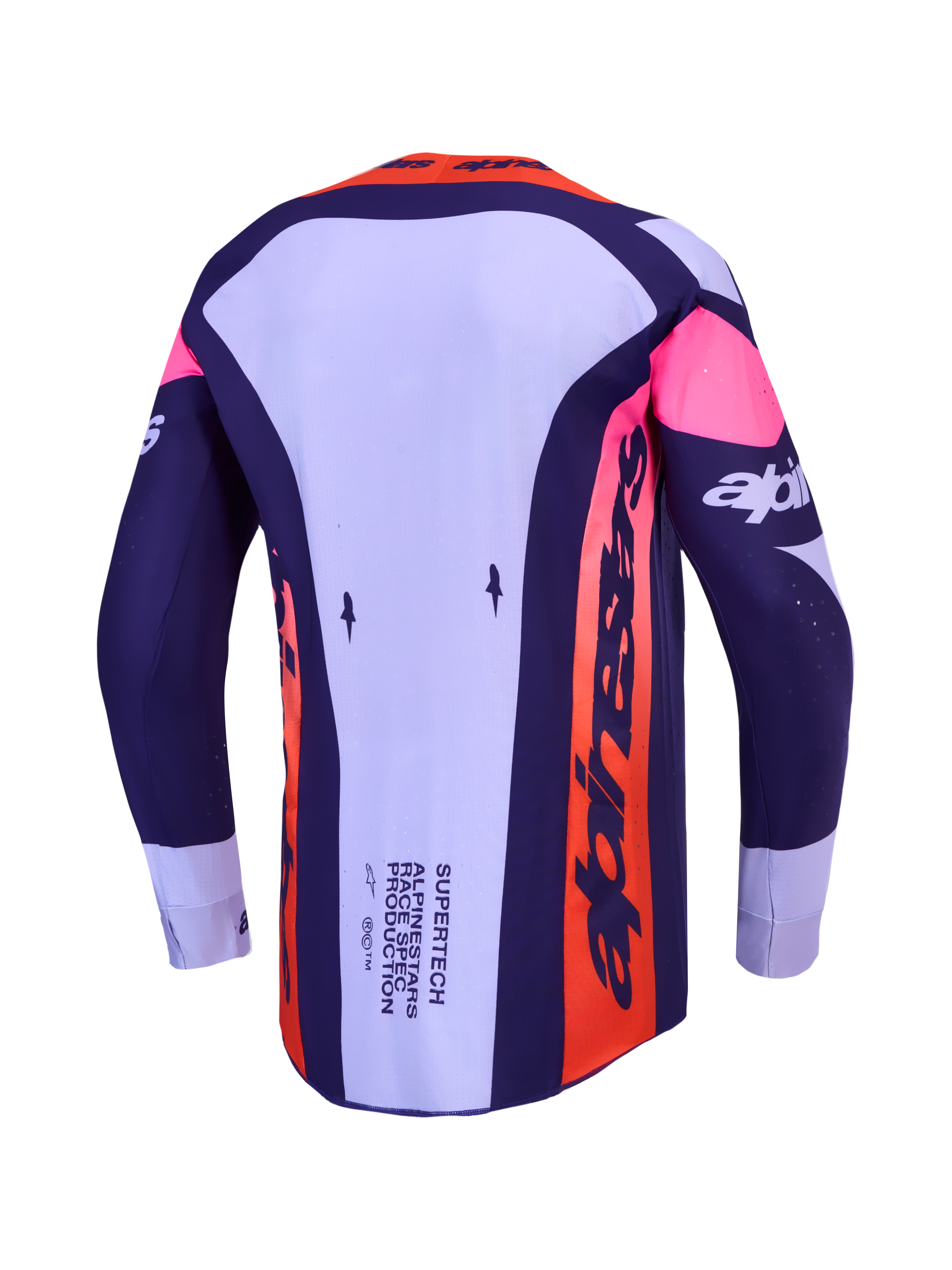 Alpinestars Supertech Dyna Jersey, herenmotorcrossjersey in lichtviolet en donkerpaars met geventileerde stretch-mesh.