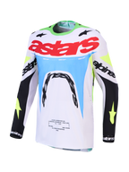 Alpinestars 2027 Supertech Dyna jersey, heren-motorcrossjersey in wit en fluo groen met atletische mesh-pasvorm.