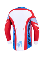 Alpinestars Supertech Dyna jersey, rood, wit en blauw motocrossjersey, achteraanzicht met verlengde achterzoom
