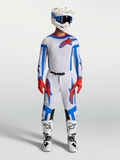 Alpinestars Maillot et ensemble Supertech Vesta, équipement de motocross pour homme, blanc, lilas clair et rouge cardinal, tenue de course complète avec bottes.