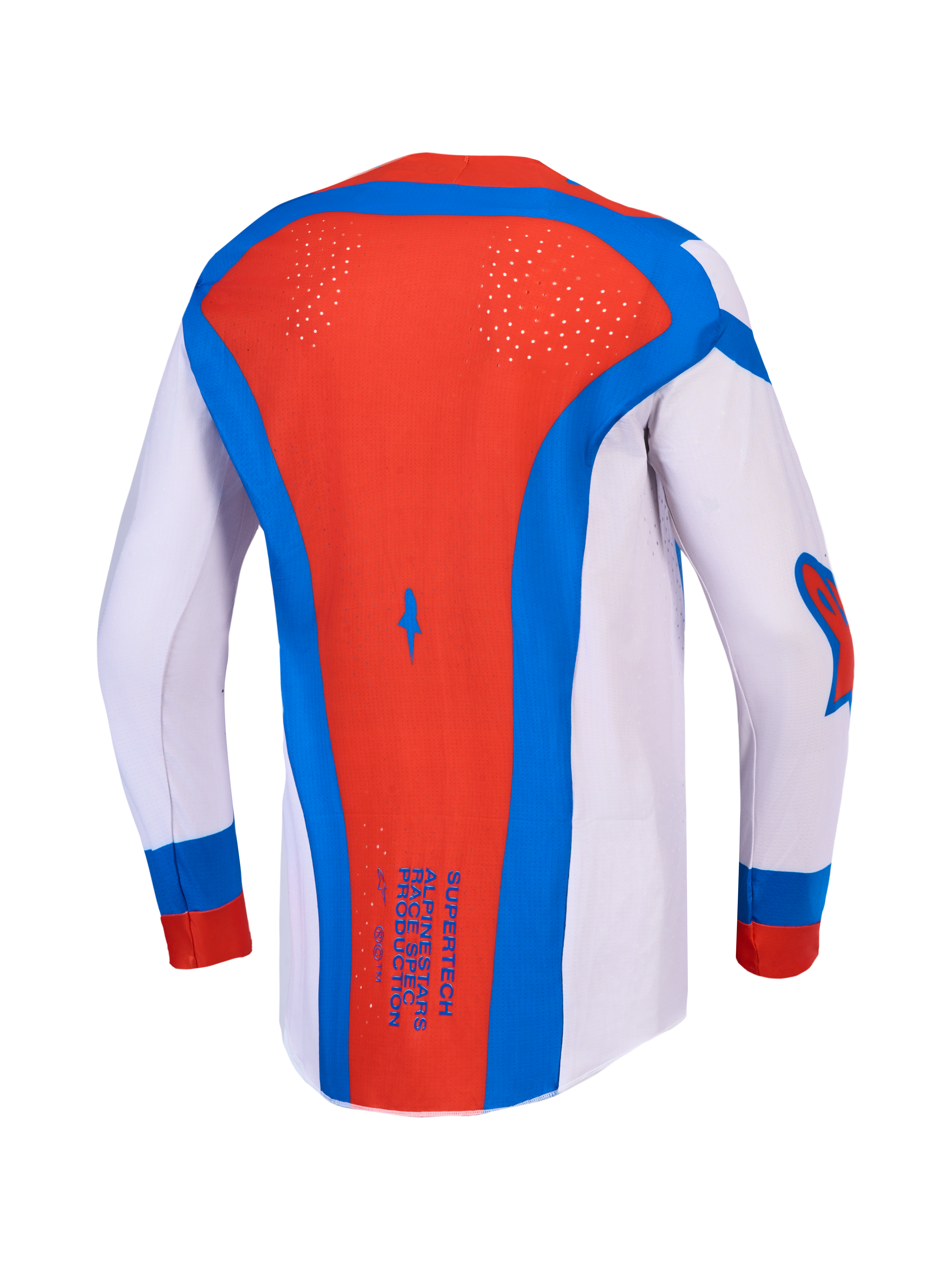 Alpinestars Supertech Vesta jersey en gear set, licht lila en rood heren-motorcrossjersey met lasergesneden ventilatie.