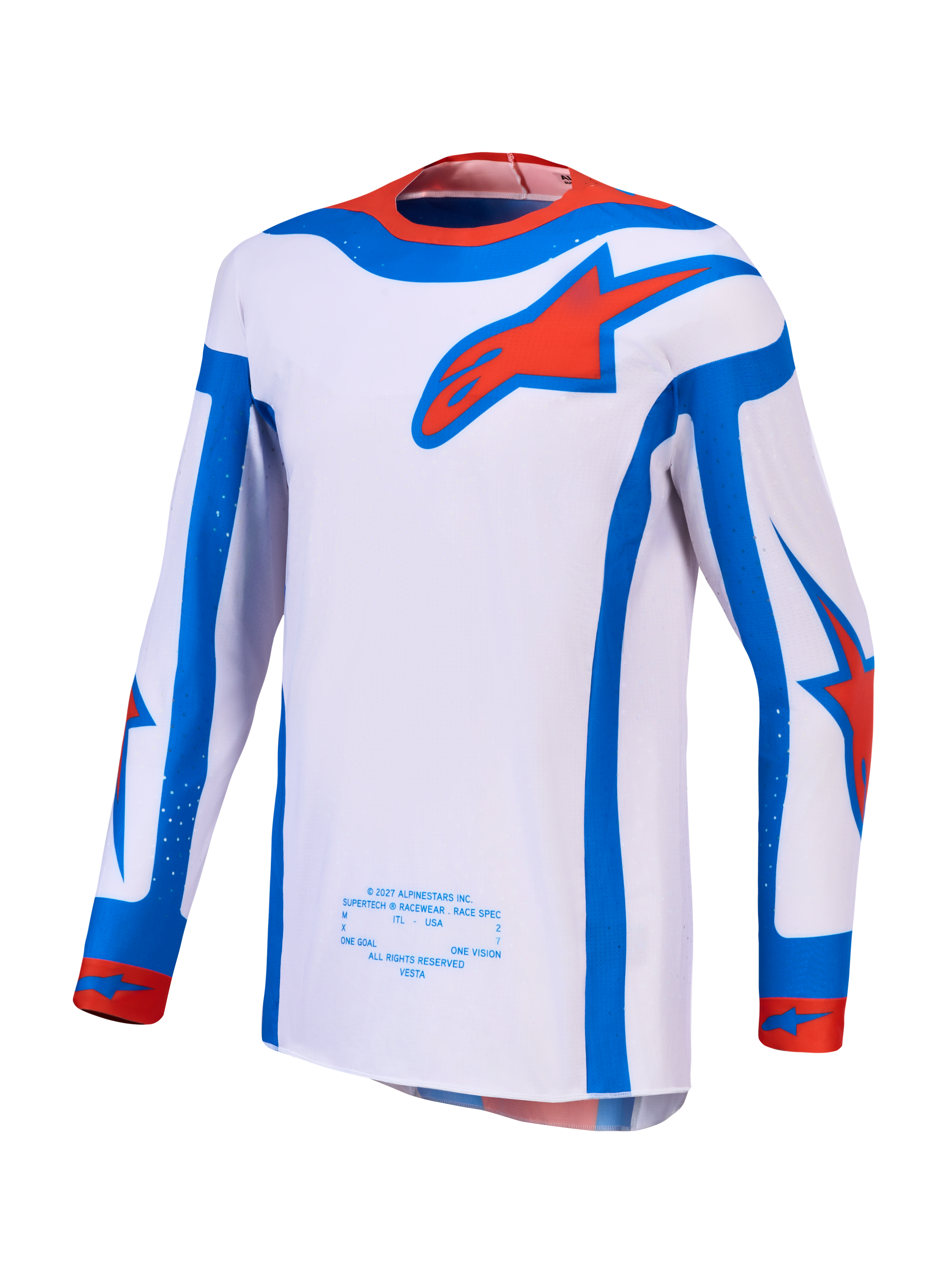 Alpinestars Supertech Vesta Jersey en Gear Set, motorcrossjersey voor heren in lichtlila en rood met atletische pasvorm.