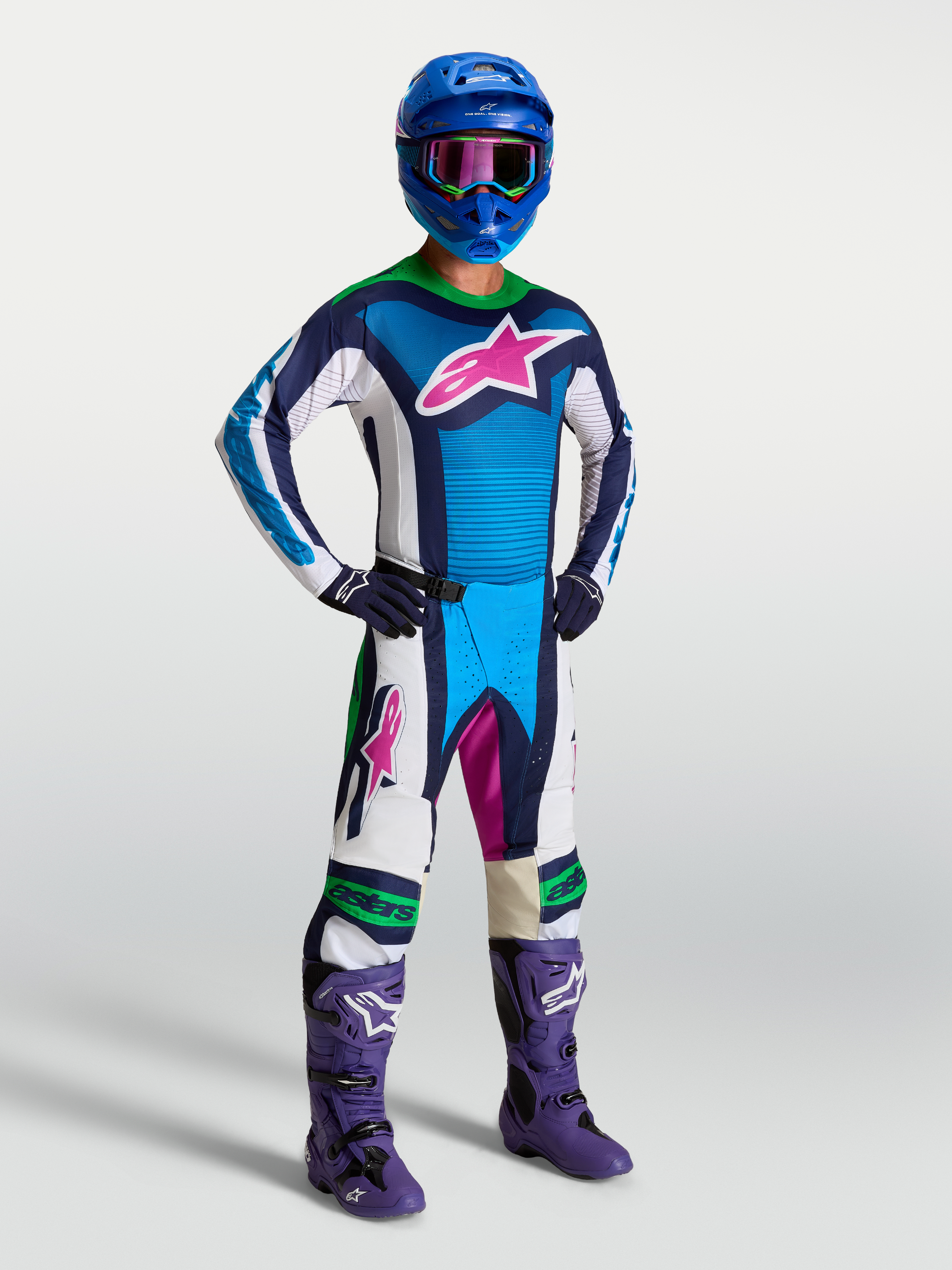 Alpinestars Techstar Maven jersey, blauw en wit motocross-shirt met atletische pasvorm en vochtafvoerende stretchstof.