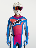 Alpinestars Techstar Maven Jersey, heren-motorcrossjersey, blauw en koraalrood, vochtafvoerende stretchstof.