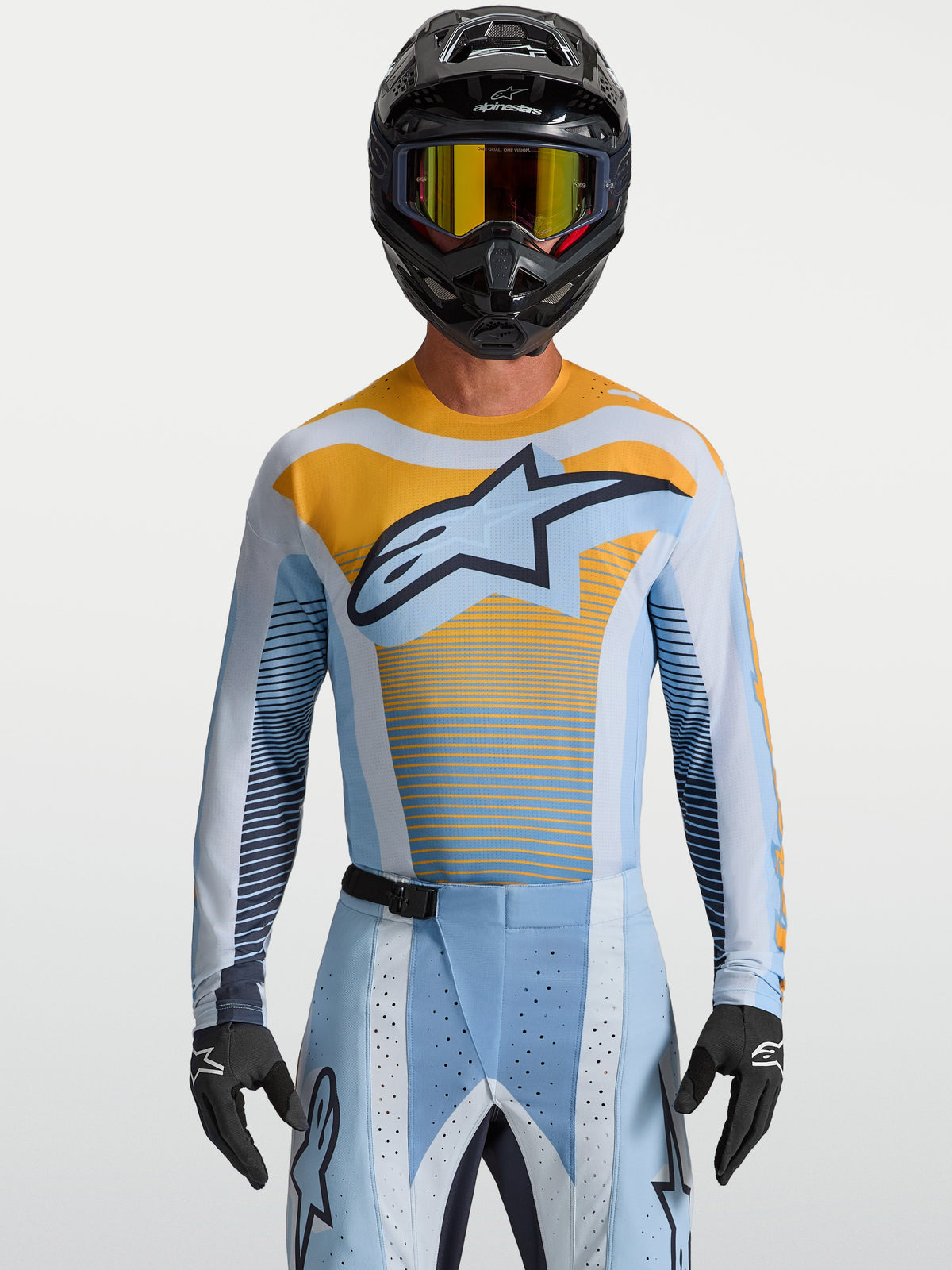 Maillot Alpinestars Techstar Maven, haut de motocross bleu et orange pour homme, coupe athlétique avec perforations laser